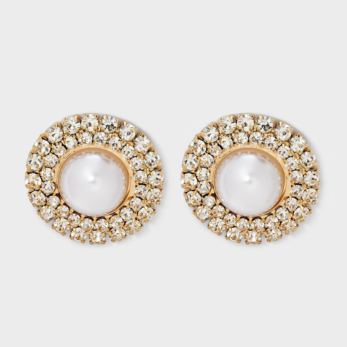 Pearl Center With Stone Border Button Earrings - A New Day™ Gold/Multi | Target