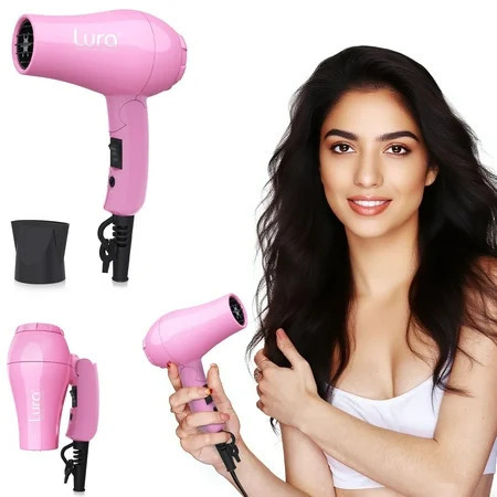 Lura Travel Portable Hair Dryer Dual Voltage Mini Folding Handle Hair Blow Dryer Lightweight with 1 Concentrator Pink | Walmart (US)