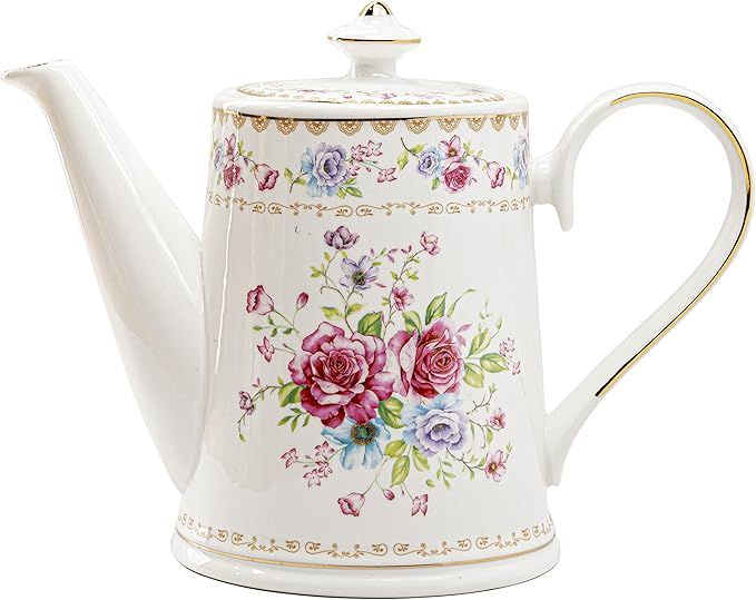 Gracie China by Coastline Imports Floral Bouquet Porcelain Teapot 34-Ounce, White Pink (1024-1) | Amazon (US)