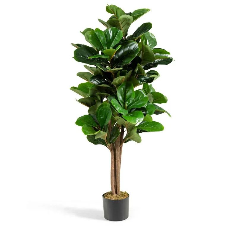 Gymax 4Ft Fiddle Leaf Fig Tree Artificial Greenery Plant Home Office Decoration - Walmart.com | Walmart (US)