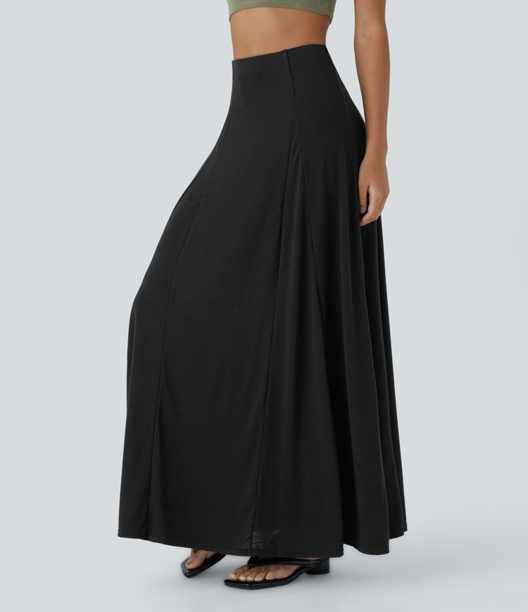 High Waisted Side Zipper Maxi Casual Flare Skirt | HALARA