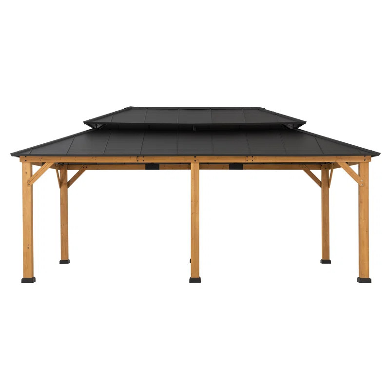 Sunjoy 12 ft. x 20 ft. Cedar FramedGazebo with Alum. Hardtop | Wayfair North America