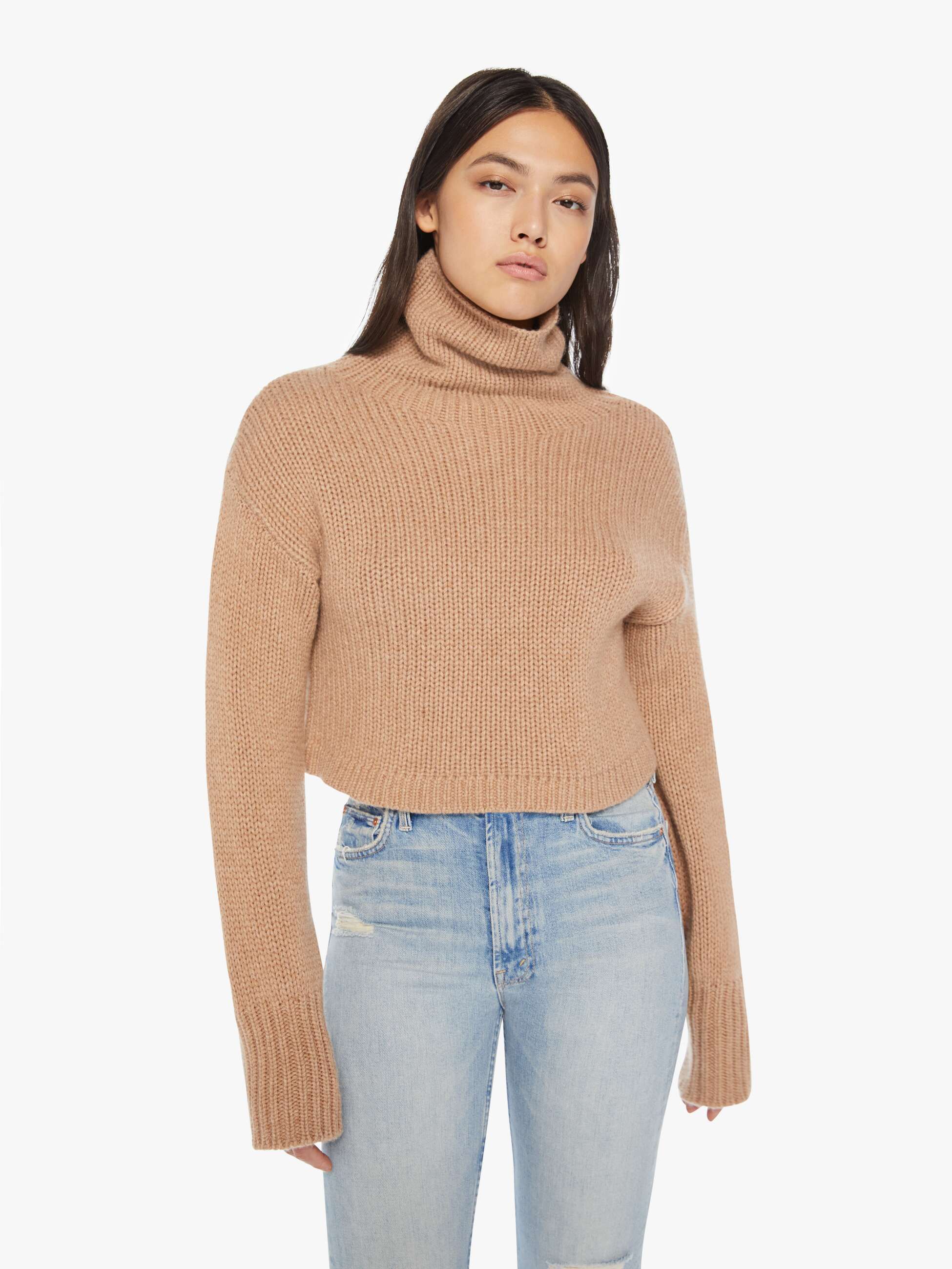SABLYN Shay Crop Turtleneck Sweater - Almondine | Mother Denim