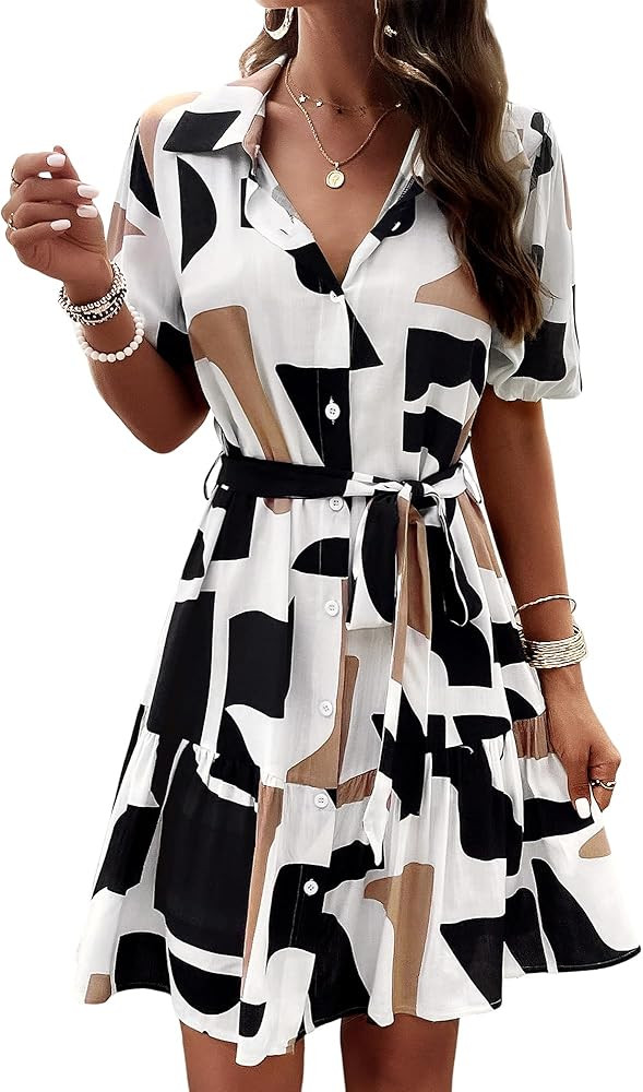 Womens Button Down Short Sleeve Dress for Women with Belt Casual Spring Summer Beach Sun Dress fo... | Amazon (US)