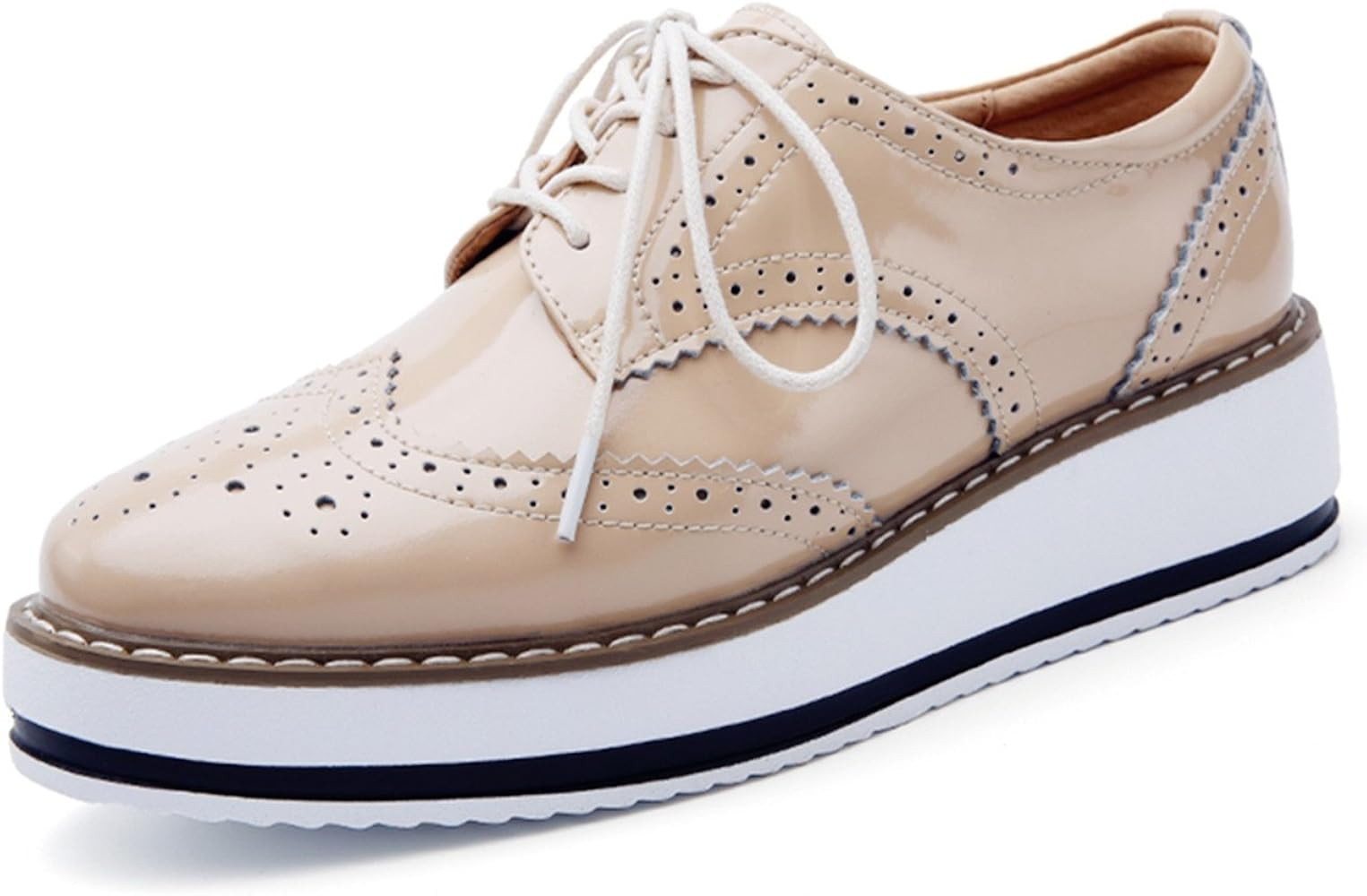 DADAWEN Women's Platform Lace-Up Wingtips Square Toe Oxfords Shoe | Amazon (US)
