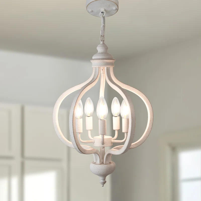 Whittney 5 - Light Dimmable Geometric Chandelier Antique Distressed White French Chandeliers | Wayfair North America