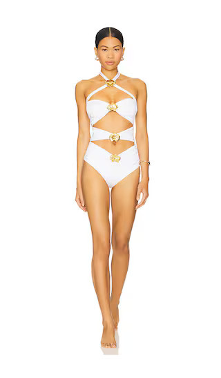 Cin Cin Diamond Orchid Cut Out One Piece Swimsuit in White. - size L | Revolve Clothing (Global)