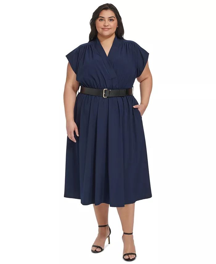 Calvin Klein Plus Size Commuter Belted Midi Dress - Macy's | Macy's