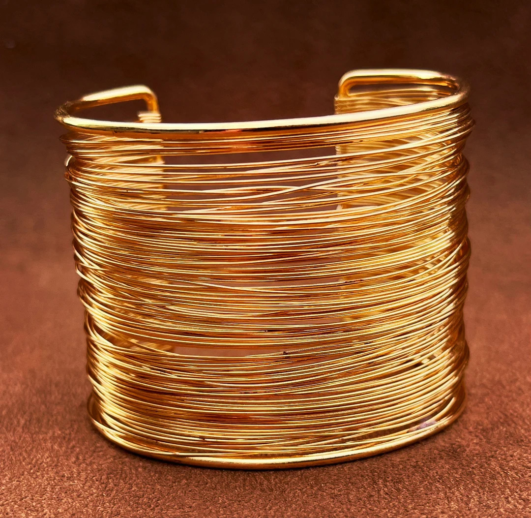 Wire Wrapped Bracelet - Gold Cuff Bracelet - Modern Gold Bracelet - Big Cuff Bracelet - Adjustabl... | Etsy (US)