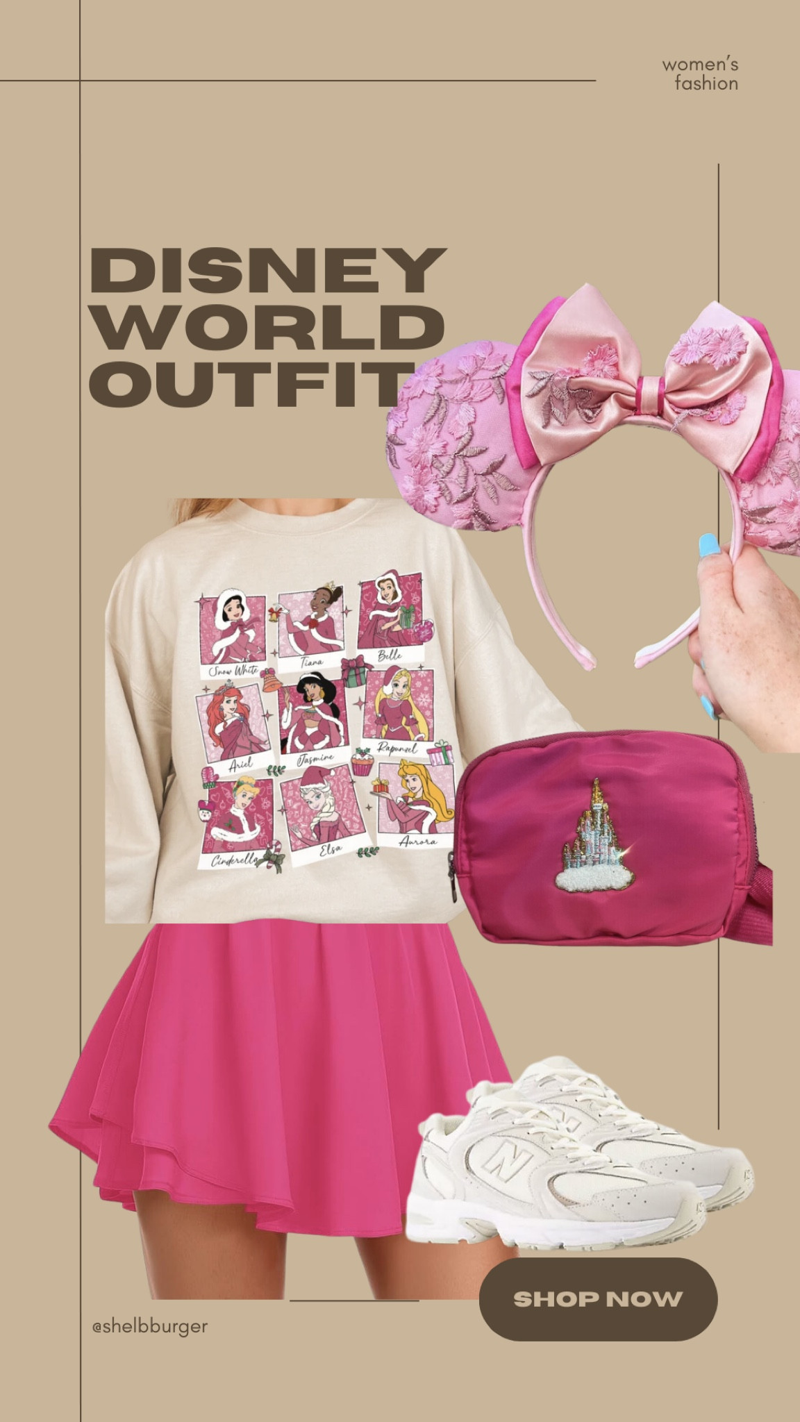 Disney World women’s outfit
Disney World princess themed outfits
Disney World cooler weather outfit

- Disney princesses sweatshirt 
- Disney World couture mouse ears
- pink tennis skirt 
- pink Disney castle belt bag
- neutral new balance shoes for women 

#LTKSeasonal #LTKsalealert #LTKtravel