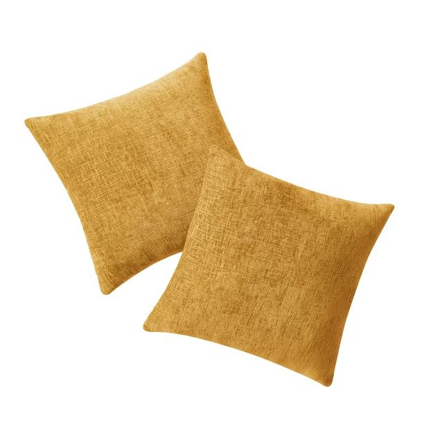 Mainstays Chenille 18" x 18" Gold Solid Polyester Decorative Pillows (2 Count) | Walmart (US)