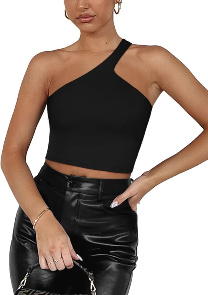 REORIA Women’s Sexy One Shoulder Double Lined Seamless Backless Sleeveless Going Out Trendy Cro... | Amazon (US)