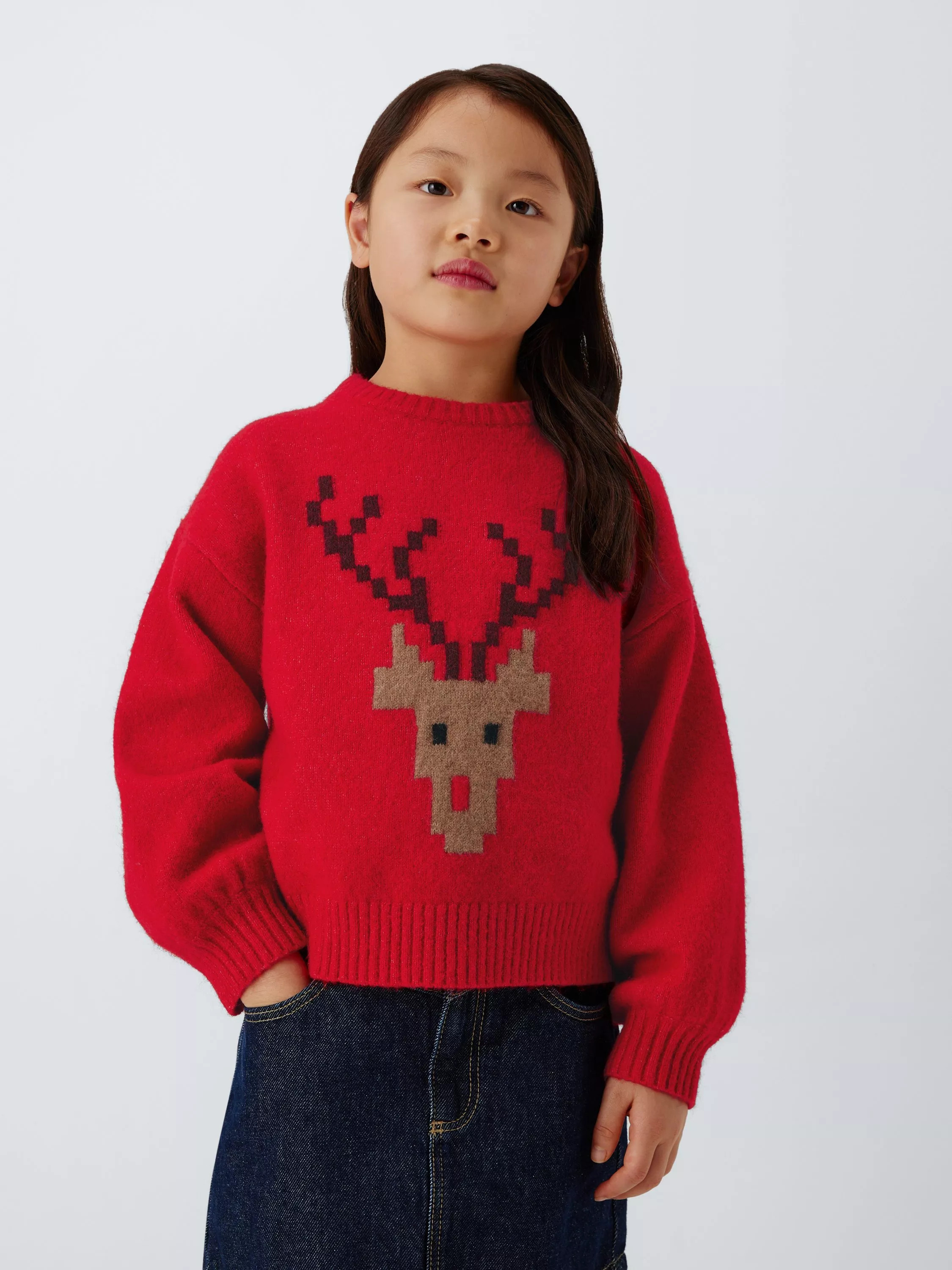 John Lewis Kids' Graphic Reindeer Jumper, Red, Multi | John Lewis (UK)