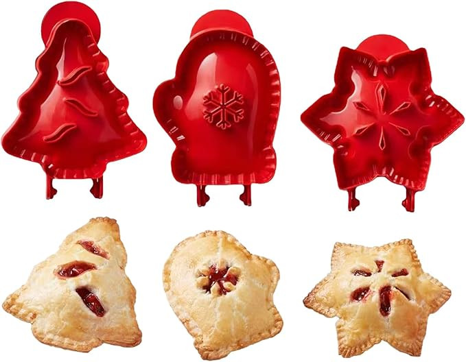 Holiday Mini Pie Molds – Mini Apple Pie Molds with Festive Tree, Snowflake & Mitten Shapes, Non... | Amazon (US)