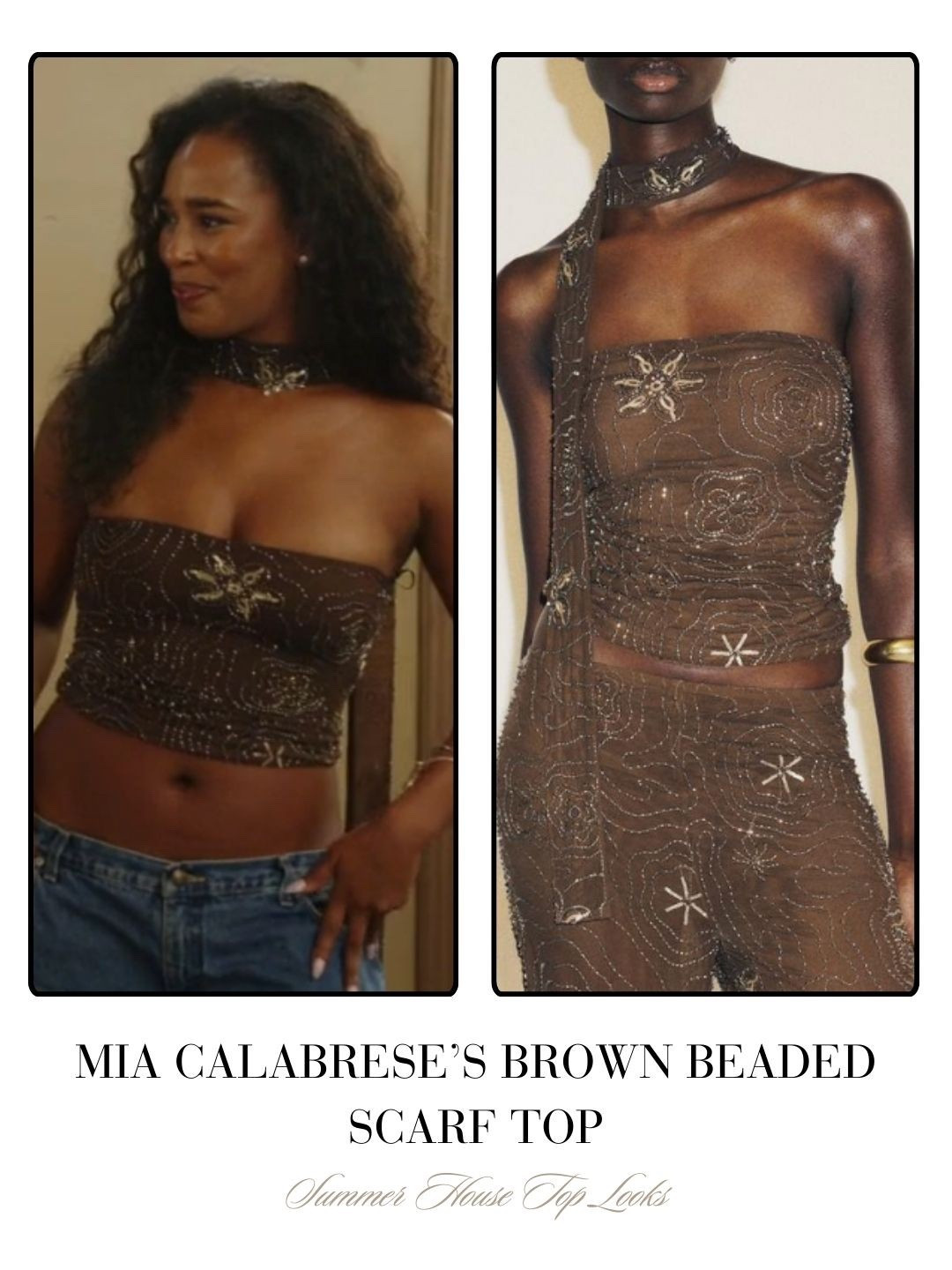 Mia Calabrese’s Brown Beaded Scarf Top 