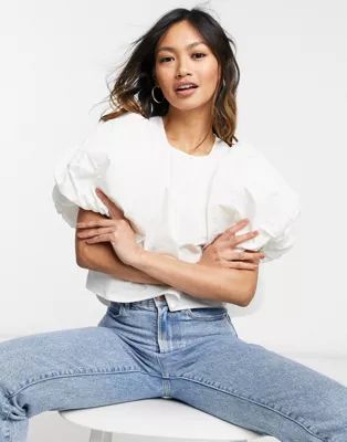 Ghospell puff sleeve cropped blouse in off white | ASOS (Global)