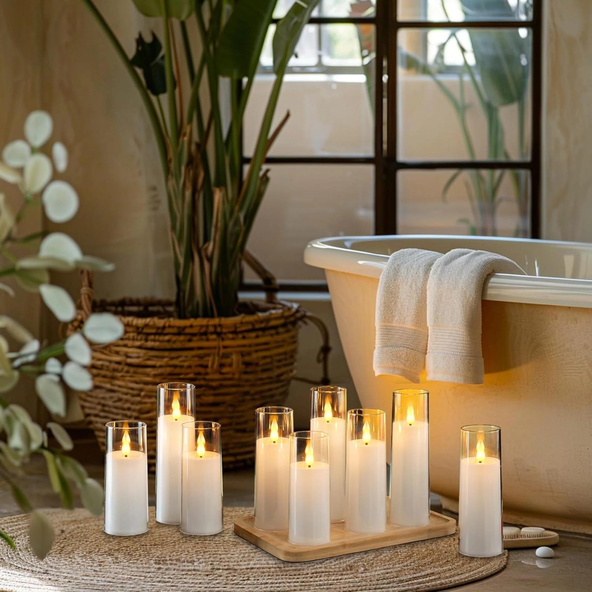 Pure White Flameless Candles 9 Set, Battery Operated Candles With Remote And Timer, Acrylic Flick... | Wayfair North America