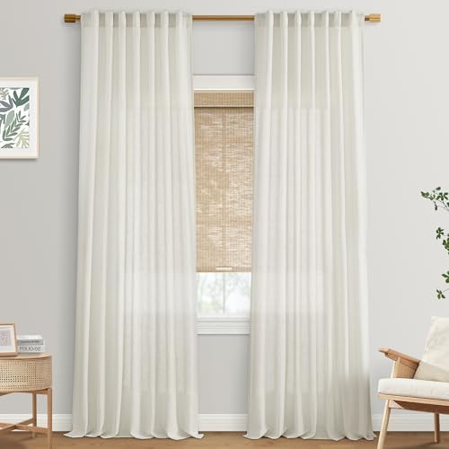 108 Inch Cream Linen Curtains 2 Panels,with Heading Tape Hooks for Track System Back Tab,Sheer Extra Long Curtain for Living Room Bedroom,9FT,Ivory | Amazon (CA)