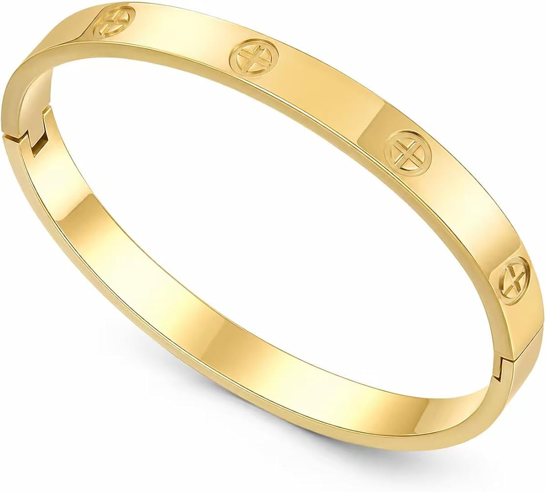 Friendship Love Bracelet for Women - 18K Gold Plated Titanium Steel Cuff Bangle | Cubic Zirconia ... | Amazon (US)