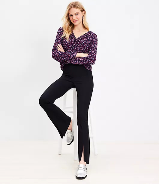 Loft Split Hem Flare Pants in Twill | LOFT