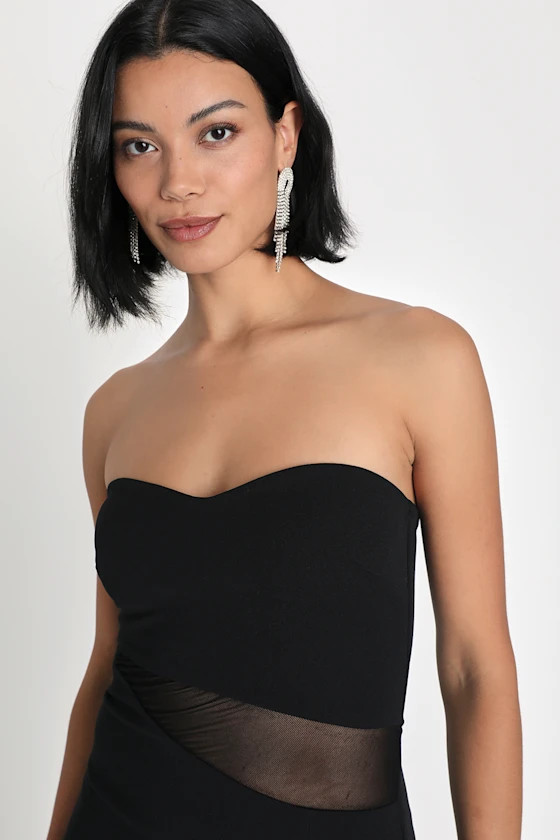 Elegant Icon Black Mesh Strapless Cutout Maxi Dress | Lulus (US)