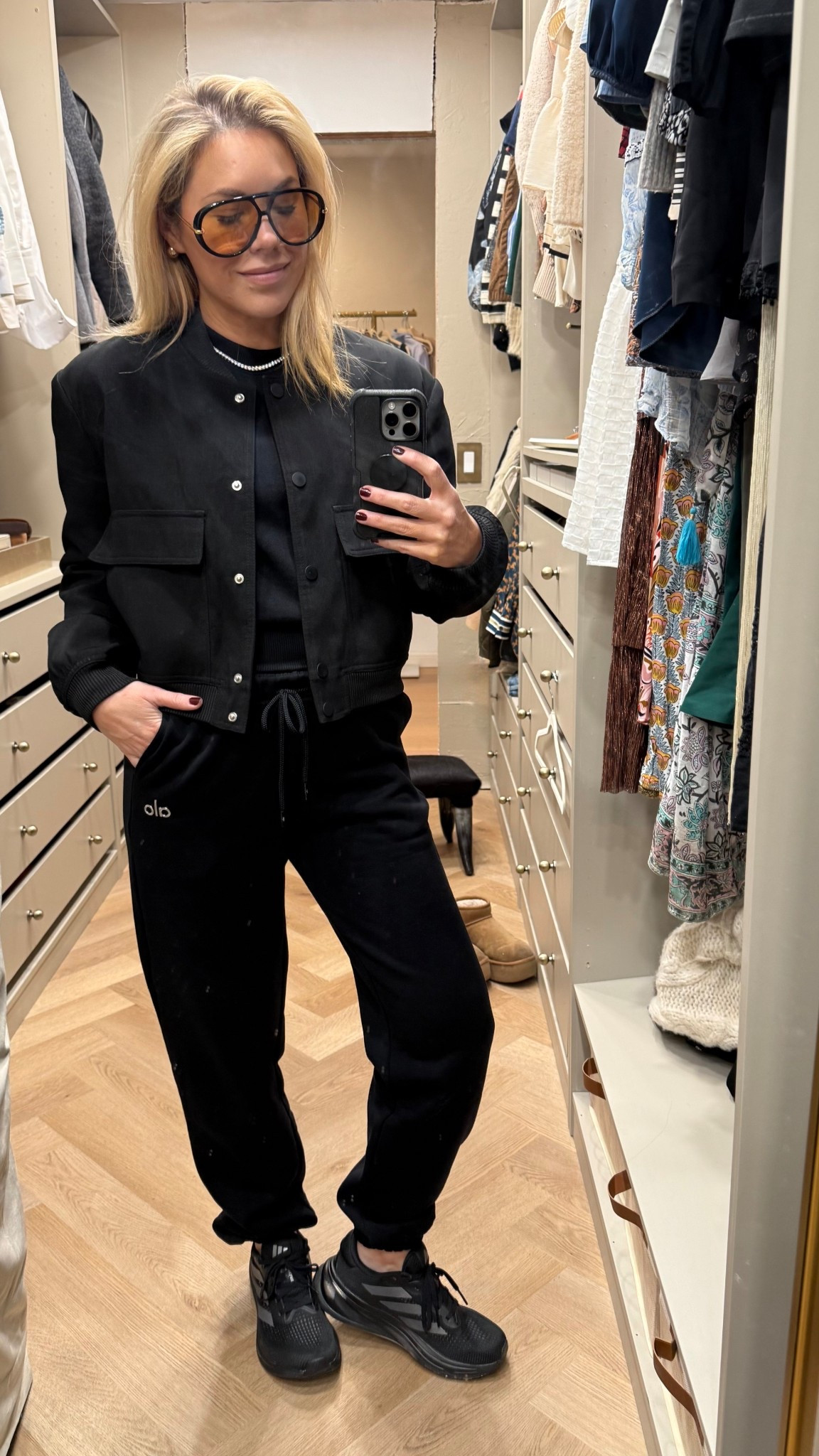 Styling Alo sweats (high/low version with Amazon jacket and Bottega Venetts sunglasses)

Black sweatpants
Sweatshirt 
Alo sweats
Alo sweatshirt
Alo sweatpants 

#LTKActive #LTKdayinmylife #LTKFindsUnder50