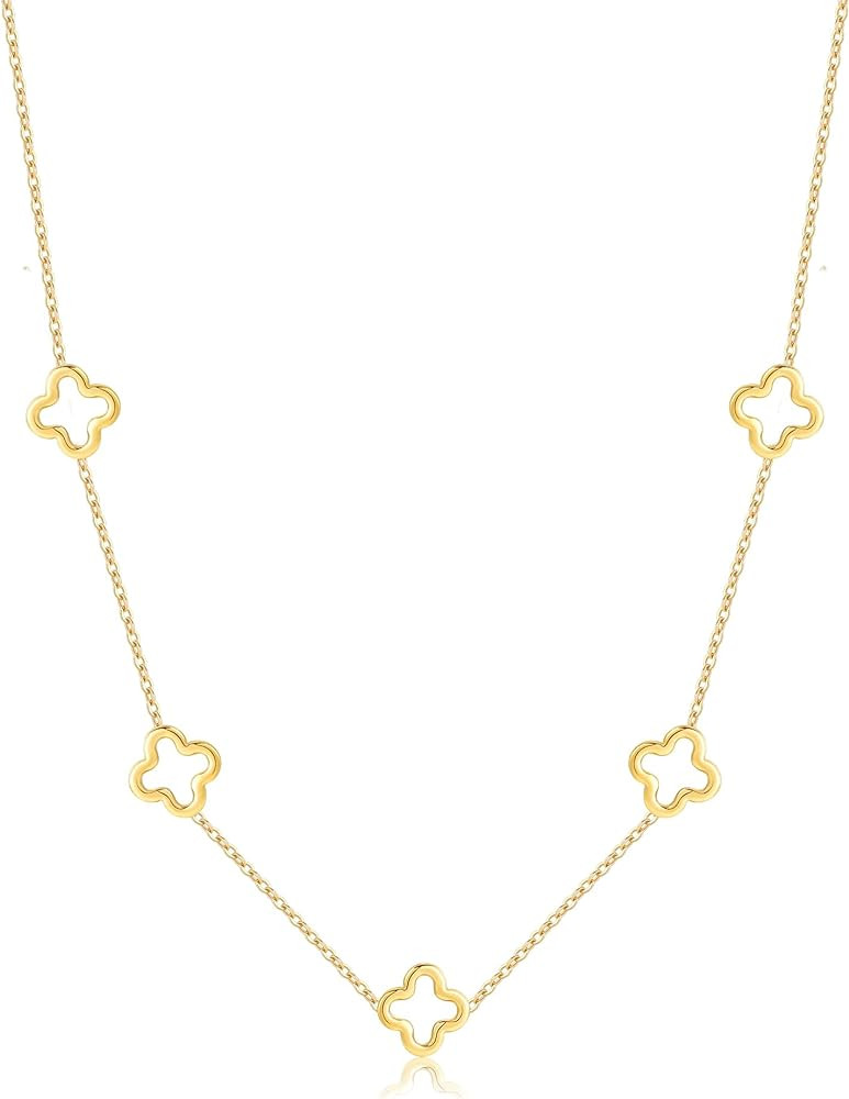 YADUDA Four Leaf Clover Necklace CZ for Women 18K Gold Plated Stainless Steel Clover Pendant | Amazon (US)