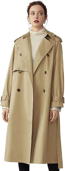 FSLE Khaki 3/4 Length Women Trench Turn Down Collar Full Sleeve Casual Women Trench With Belt | Amazon (US)