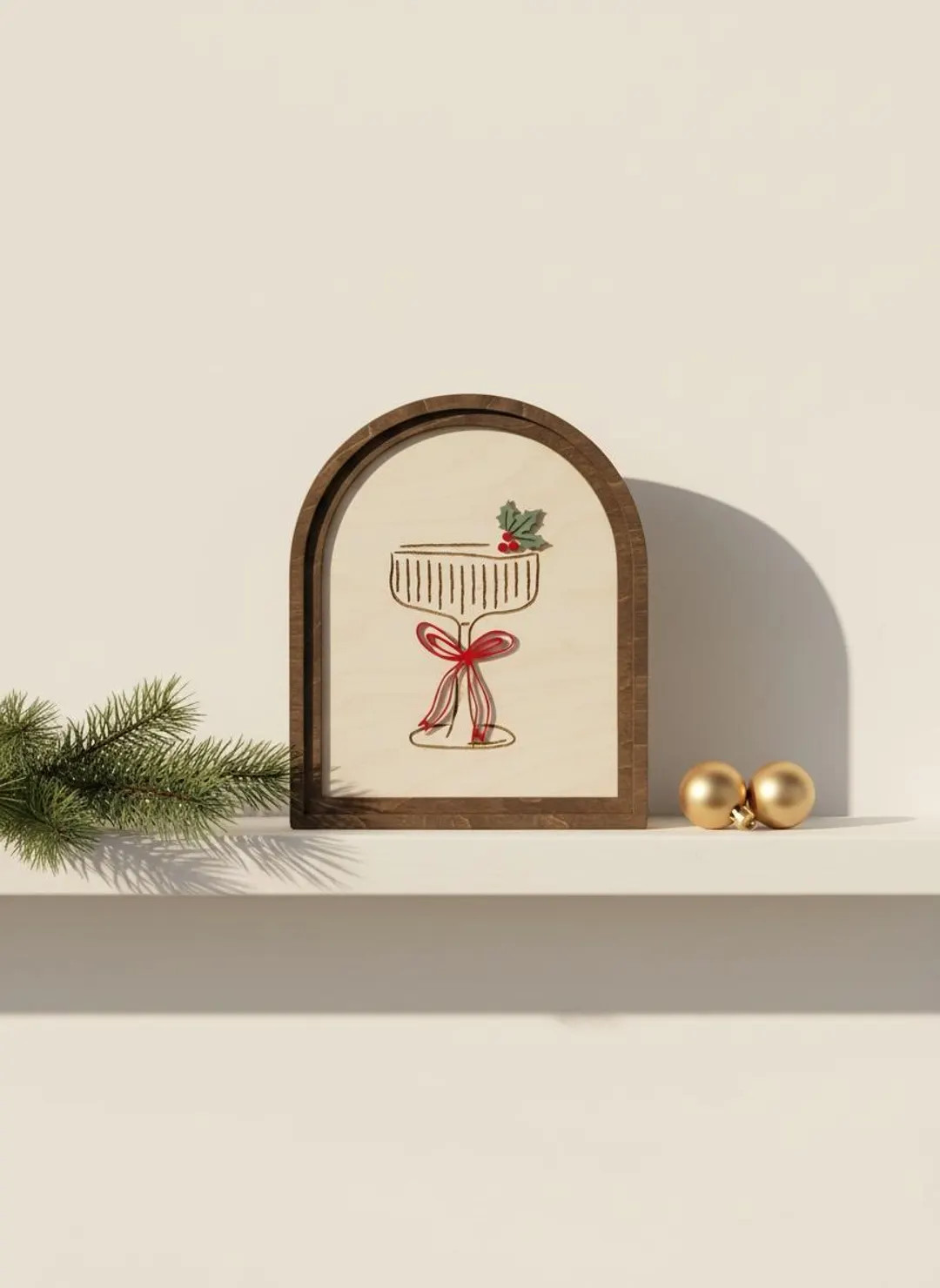 Christmas Cocktail Sign • 3D Acrylic Holiday Shelf Décor • Laser Cut Birch Wood Arch Sign ... | Etsy (US)