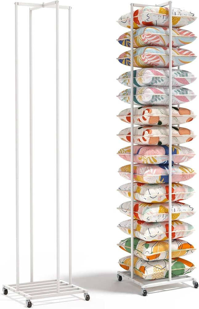 Rolling Pillow Storage Rack Organizer, Adjustable Pillow Display Rack, Metal Throw Pillow Storage... | Amazon (US)