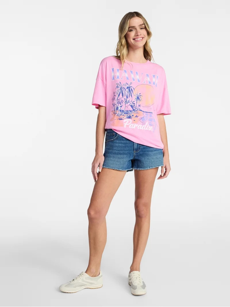 No Boundaries Washed Graphic Boyfriend Tee, Women's XXS-XXL | Walmart (US)