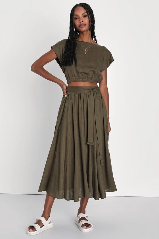 Brings You Back Olive Green Two-Piece Midi Dress | Lulus (US)