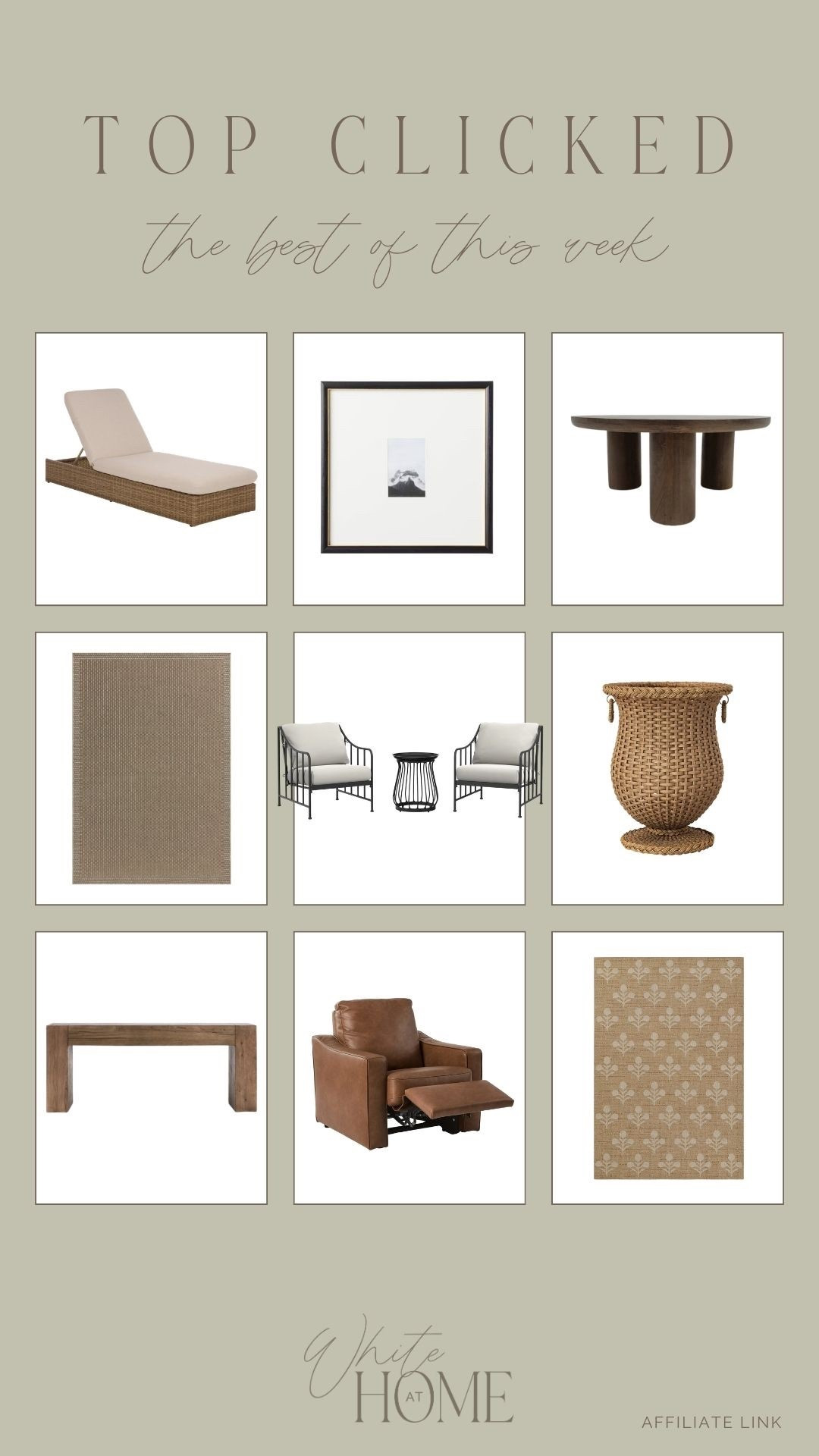 Last week’s top clicked favorites! Outdoor furniture, outdoor rugs, heirloom quality furniture balanced with affordable finds, and more! 

#LTKSaleAlert #LTKHome