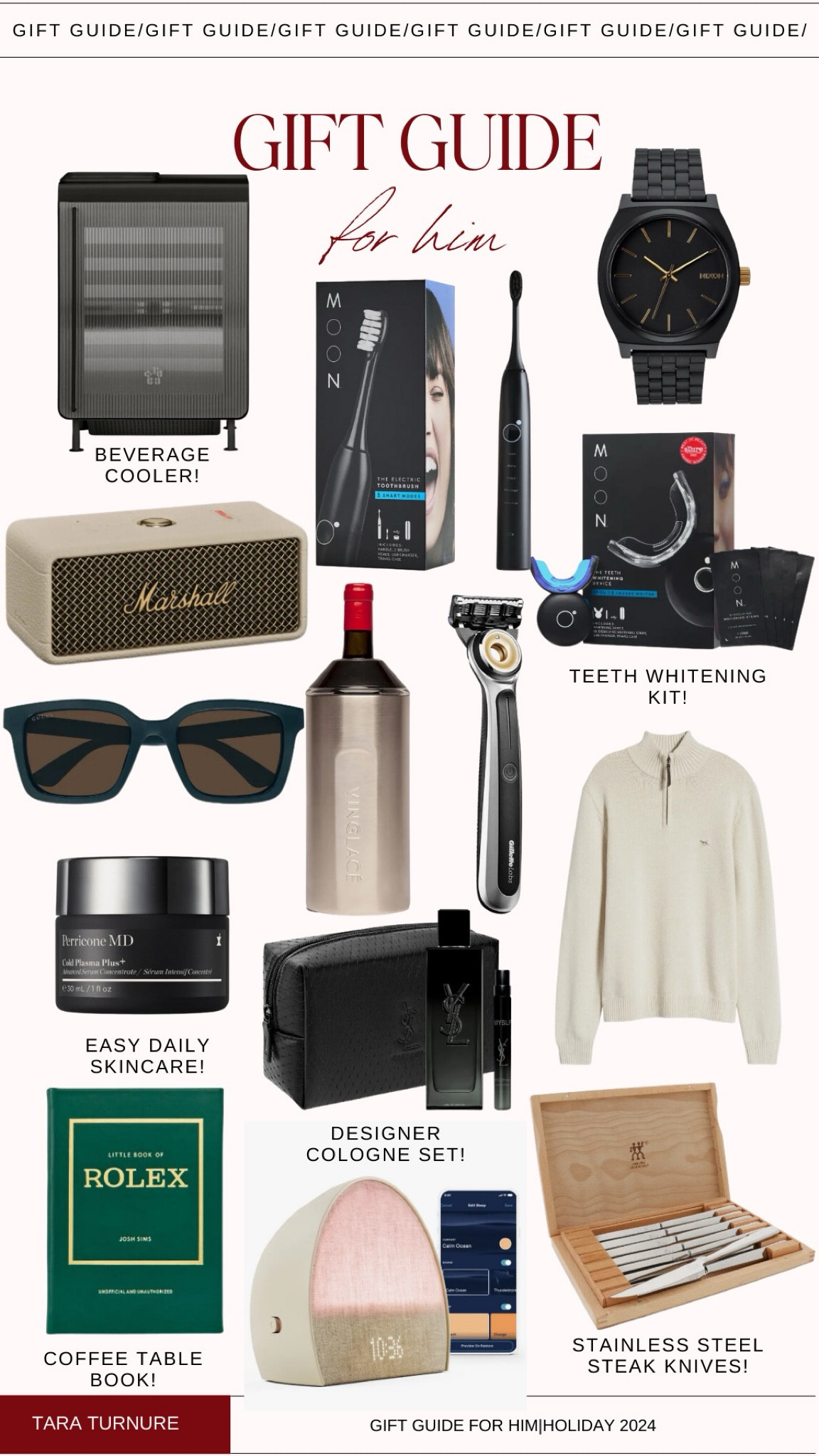 Gift guide. Gift idea. For him. Men. Beverage cooler. Toothbrush. Teeth whitening kit. Watch. Speaker. Sweater. Razor. Skincare. Cologne. Steak knives. Coffee table book. Hatch  

#LTKHoliday #LTKSeasonal #LTKGiftGuide