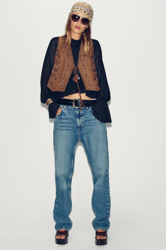 EMBROIDERED BEADED FAUX SUEDE VEST | Zara US