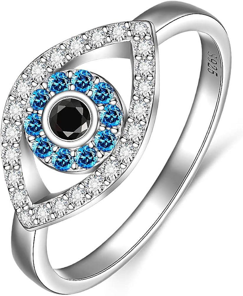 Evil Eye Ring Sterling Silver Protection Blue Sapphire Spiritual Turkish Rings for Women Mal De O... | Amazon (US)