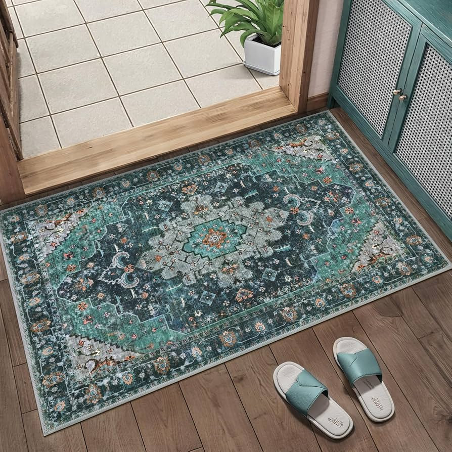Ciicool Washable Area Rug Teal 2x3ft Small Rug Rugs for Entryway Non-Slip Entry Rugs Low-Pile Doo... | Amazon (US)