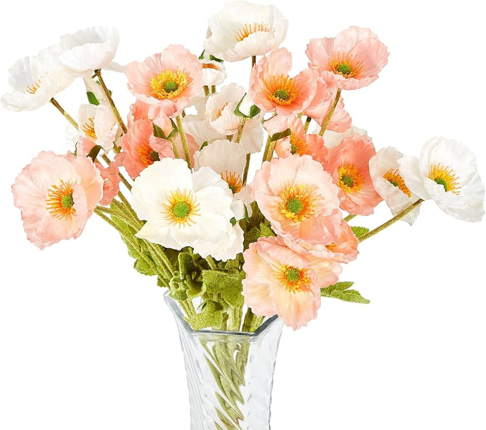 Zeyune 10 Pack Silk Poppy Flowers Artificial Corn Poppy Flowers 22.8'' Faux Poppy Stems White and... | Amazon (US)