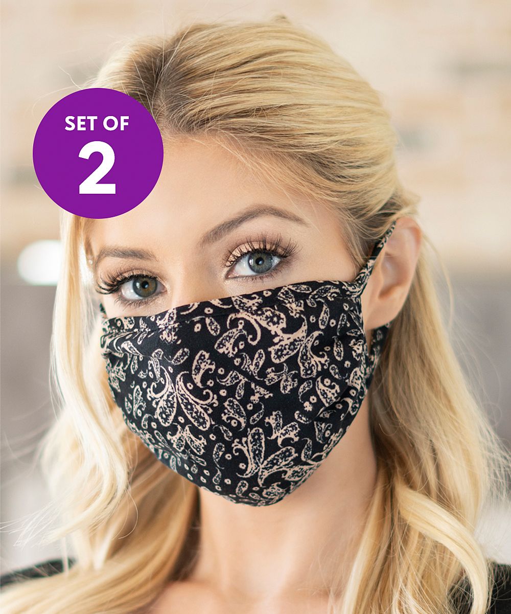 Riah Fashion Women's Fabric Face Masks Black - Black & Taupe Paisley Non-Medical Face Mask - Set of  | Zulily