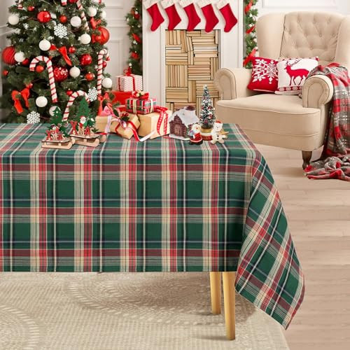 Buffalo Plaid Tablecloth Christmas Check Tablecloth Rectangular Table Cover for Farmhouse Christmas Party Dinner Table Decoration (Green, 57x120 Inch) | Amazon (US)