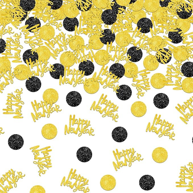 KatchOn, Glitter, Gold and Black Happy New Year Confetti - Pack of 200 | New Years Confetti 2026,... | Amazon (US)