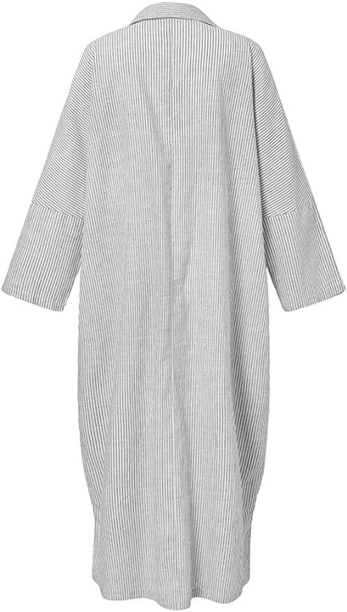 chouyatou Women's Casual Long Sleeve Button Down Loose Striped Cotton Maxi Shirt Dress | Amazon (US)