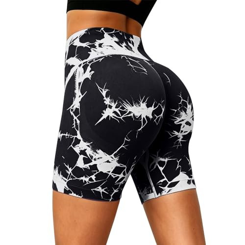 Tie Dye Biker Shorts for Women Seamless Workout Shorts for Women Tie Dye Scrunch Butt Lifting High Waisted Yoga Gym Booty Biker Short Pants Black XL | Amazon (US)