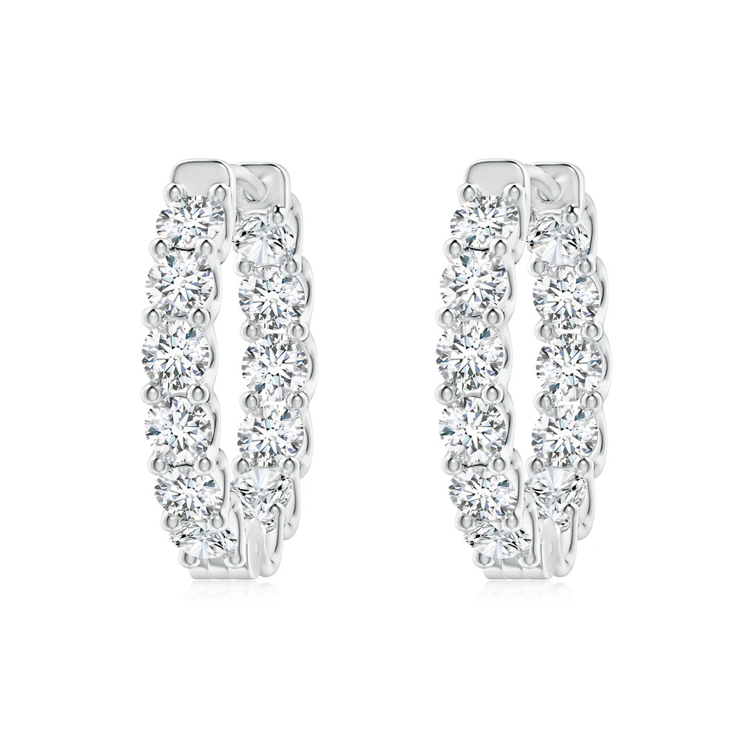 Lab-Grown Prong-Set Round Diamond Inside Out Hinged Clip Hoop Earrings | Angara Inc.