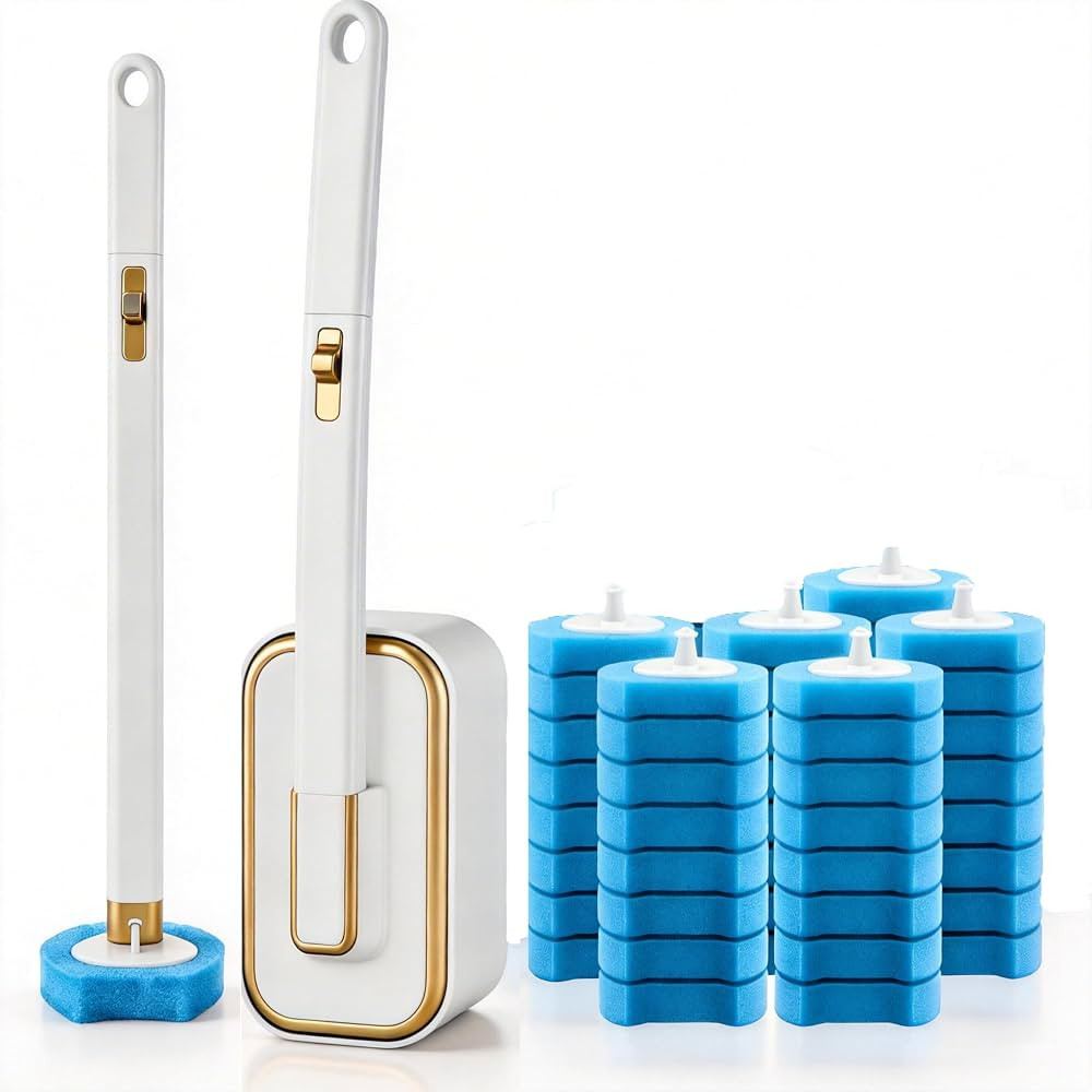 Disposable Toilet Brush with 48 Refills Holder Wall Mount Scrub kit | Amazon (US)