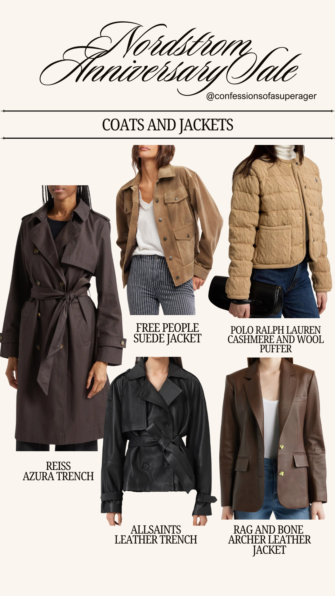 The Nordstrom Anniversary Sale is the best time to invest in timeless outerwear you'll wear season after season. From classic trench coats and luxe leather jackets to cozy suede and cashmere styles, these designer coats are wardrobe staples worth grabbing before they sell out. Save this roundup and shop your favorites now! 🤎🧥✨ #NordstromAnniversarySale #NSale #NordstromStyle #FallFashion #Outerwear #LeatherJacket #TrenchCoat #SuedeJacket #CashmereStyle #DesignerStyle #CapsuleWardrobe #WardrobeEssentials #RagAndBone #AllSaints #FreePeopleStyle #PoloRalphLauren #LuxuryFashion #ClassicStyle #Over40Style #Over50Fashion #LTKStyle #LTKFashion #LTKSale #LTKFinds #ConfessionsOfASuperAger

#LTKSeasonal #LTKOver40 #LTKSaleAlert