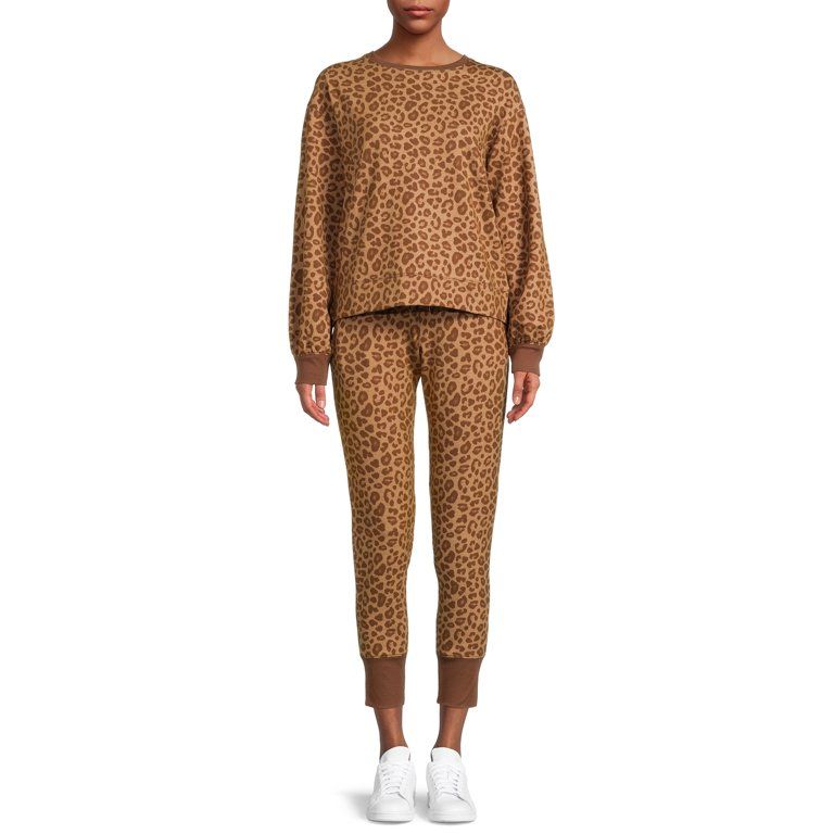 Athletic Works Women's Printed Brushed Jersey Sweatshirt and Jogger Pants Set, 2-Piece - Walmart.... | Walmart (US)