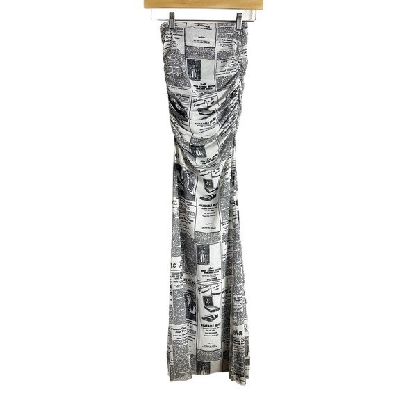 Ronny Kobo Vintage Newspaper Print Strapless Ruched Mesh Gown Size XS | Poshmark