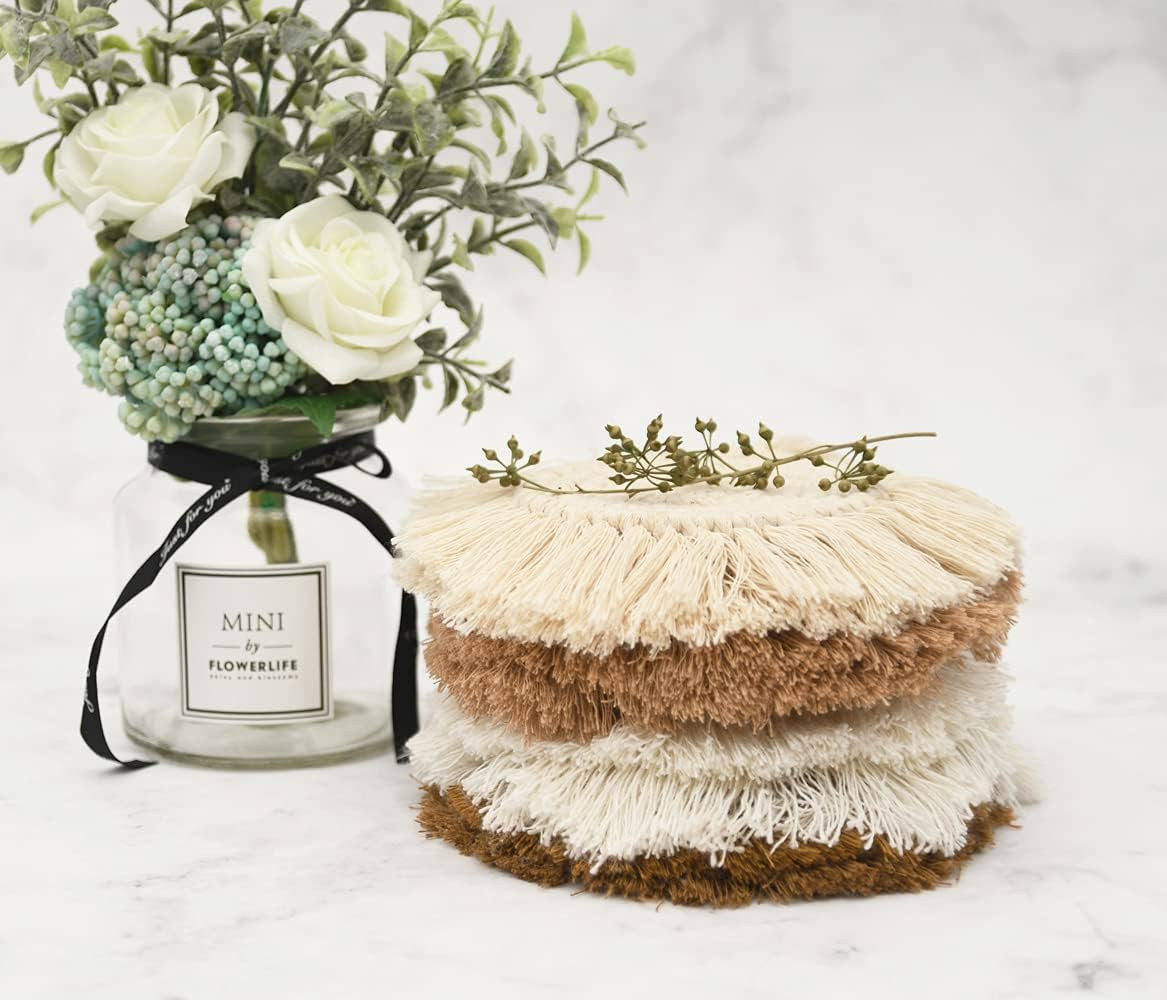Coasters for Drinks Macrame Coasters for Wooden Table Housewarming Gift Absorbent Coasters Boho D... | Amazon (US)