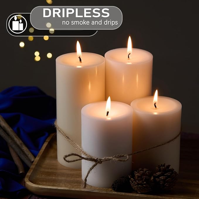 2.8x6 Pillar Candles Set of 6, Unscented Ivory Pillar Candles Bulk, Dripless and Long Clean Burni... | Amazon (US)